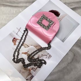 Satin Heart Chain Diagonal Straddle Bag (Color: Pink)