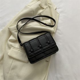 Simple Shoulder Crossbody Solid Color Casual Line Pressing Small Square Bag (Color: Black)