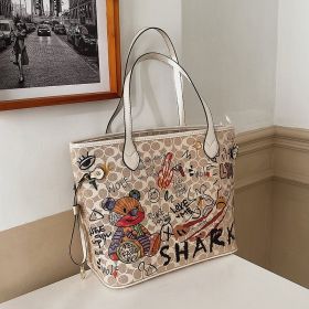 Printed Female Bear Graffiti New Handbag Versatile And Large Capacity (Color: White)