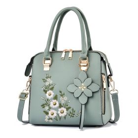 Fashion Flowers Embroidered Handbag Women Shoulder Messenger Bags (Color: Green)