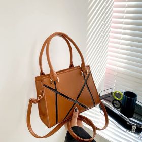 Large Capacity Casual Shoulder Portable Trendy Women Classy Tote Bag (Color: Brown)