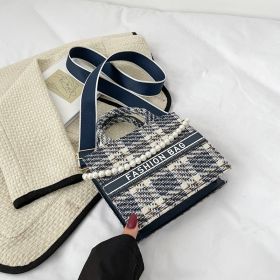 Plaid Beaded Printed Fashion Crossbody Square Bag (Option: Dark Blue Plaid)