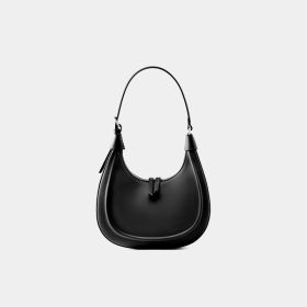 New Crescent Light Luxury Leather Crossbody Saddle Bag (Color: Black)