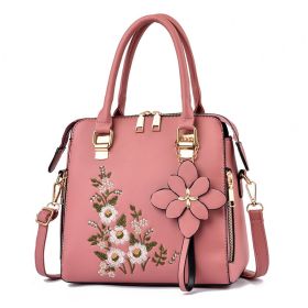 Fashion Flowers Embroidered Handbag Women Shoulder Messenger Bags (Color: Pink)