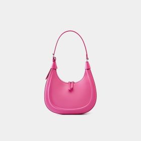 New Crescent Light Luxury Leather Crossbody Saddle Bag (Color: Pink)