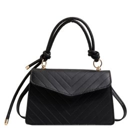 Versatile Triangle Cover Striped Small Square Bag (Color: Black)