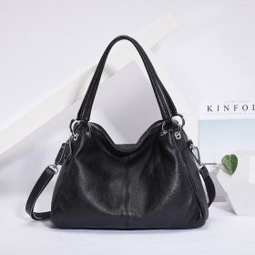 Fashion Genuine Leather Totes Lady Crossbody Bag Handbag (Color: Black)