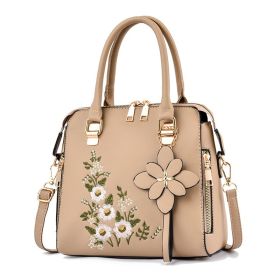 Fashion Flowers Embroidered Handbag Women Shoulder Messenger Bags (Color: Khaki)