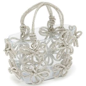 New Women's Diamond Inlaid Rhinestone Flower Handbag (Option: Silver white)