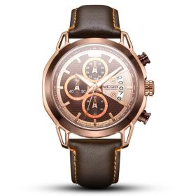 Men's Multifunctional Waterproof Luminous Watch Quartz (Option: Brown brown-One size)