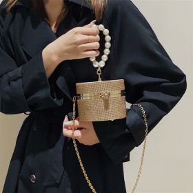 Fashion Pearl Portable Bucket Bag (Color: Gold)