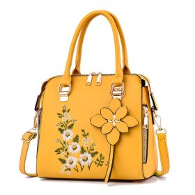 Fashion Flowers Embroidered Handbag Women Shoulder Messenger Bags (Color: Yellow)