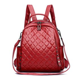 Large Capacity Lingge Women's Casual Backpack (Color: Wine Red)