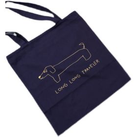 Dachshund Illustration Two-color Thin Canvas Bag (Color: Blue)