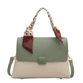 Silk Scarf Handbag Soft Leather Casual Women's Crossbody Shoulder Small Square Bag (Color: Green)