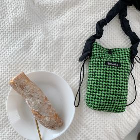 Houndstooth Pattern Shoulder Messenger Bag (Option: Yellow Green)