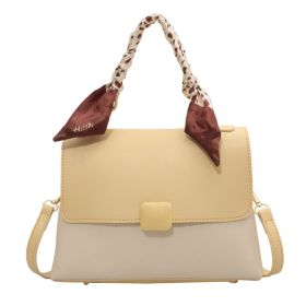Silk Scarf Handbag Soft Leather Casual Women's Crossbody Shoulder Small Square Bag (Color: Yellow)