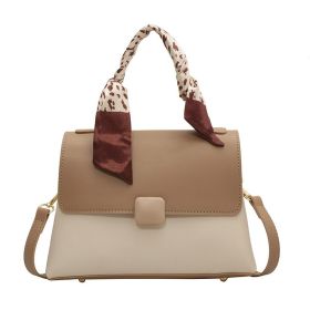 Silk Scarf Handbag Soft Leather Casual Women's Crossbody Shoulder Small Square Bag (Color: Khaki)