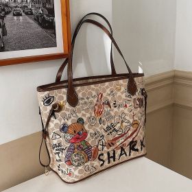 Printed Female Bear Graffiti New Handbag Versatile And Large Capacity (Color: Coffee)