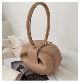 One Shoulder Crossbody Bag Soft Face Small Round Ball Shaped (Color: Khaki)