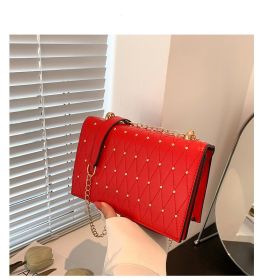 Design Fashion Diamond Chain Shoulder Messenger Bag (Color: Red)