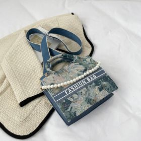 Plaid Beaded Printed Fashion Crossbody Square Bag (Option: Blue Embroidery)