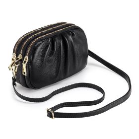 Versatile Pleated Bag With Soft Leather And Large Capacity (Color: Black)