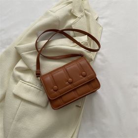 Simple Shoulder Crossbody Solid Color Casual Line Pressing Small Square Bag (Color: Brown)