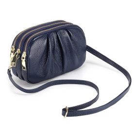 Versatile Pleated Bag With Soft Leather And Large Capacity (Color: Blue)