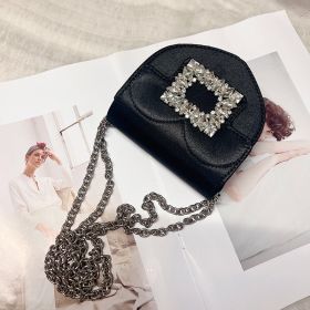 Satin Heart Chain Diagonal Straddle Bag (Color: Black)