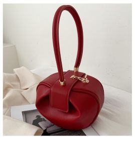 One Shoulder Crossbody Bag Soft Face Small Round Ball Shaped (Color: Red)