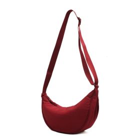 Women's Messenger Nylon Dumplings Shoulder Bag (Color: Wine Red)
