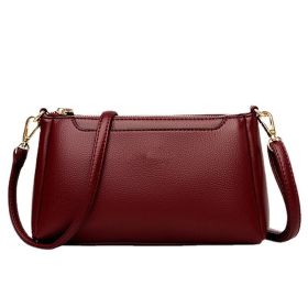 Soft Leather Multi-layer Middle-aged Women's Shoulder Messenger Bag (Option: Burgundy)