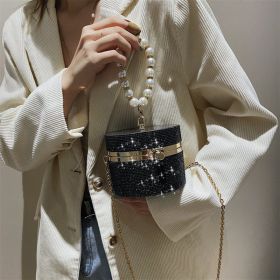 Fashion Pearl Portable Bucket Bag (Color: Black)