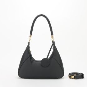 Leather Underarm Woven Crossbody Bag (Color: Black)